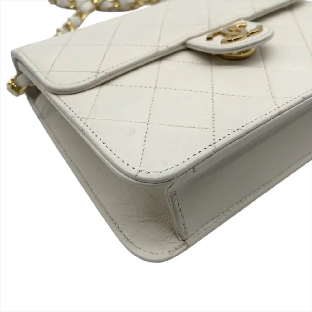 Authentic CHANEL mini classic flap 24k gold white lambskin shoulder bag - Picture 9 of 11